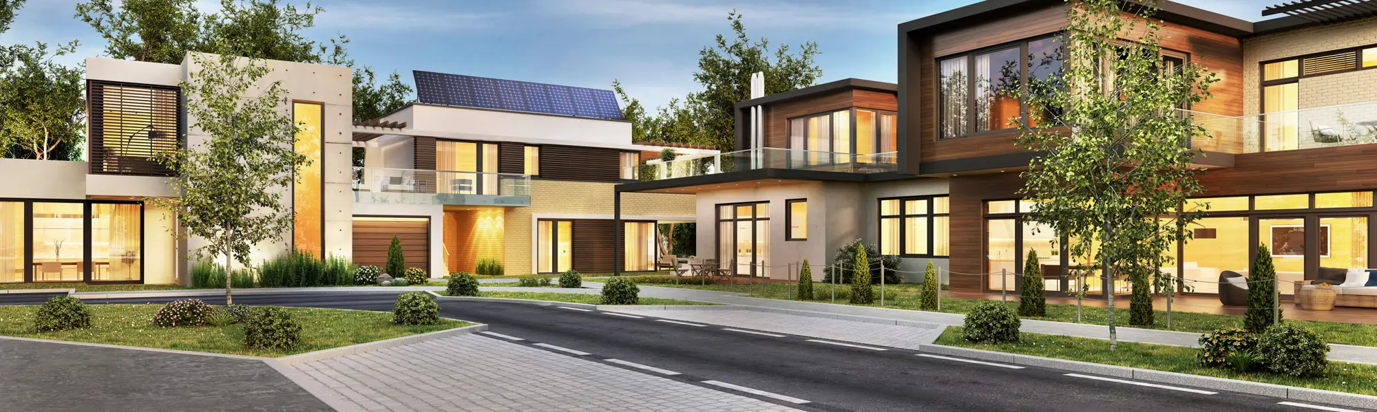 Contemporary residential buildings in the evening